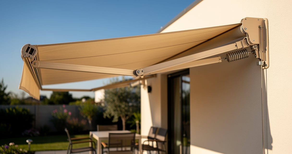 Store banne deploye au-dessus d une terrasse residentielle