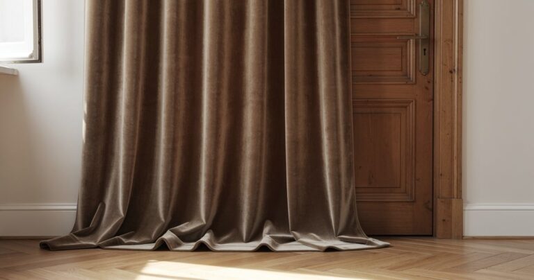Rideau thermique épais devant une porte d'entrée dans un intérieur cosy